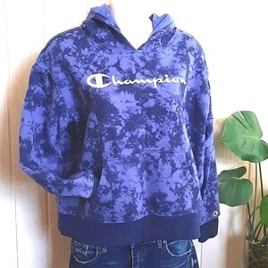 CHAMPION Cropped Blue Fleece Hoody w Front Pocket, Great Condition Med.